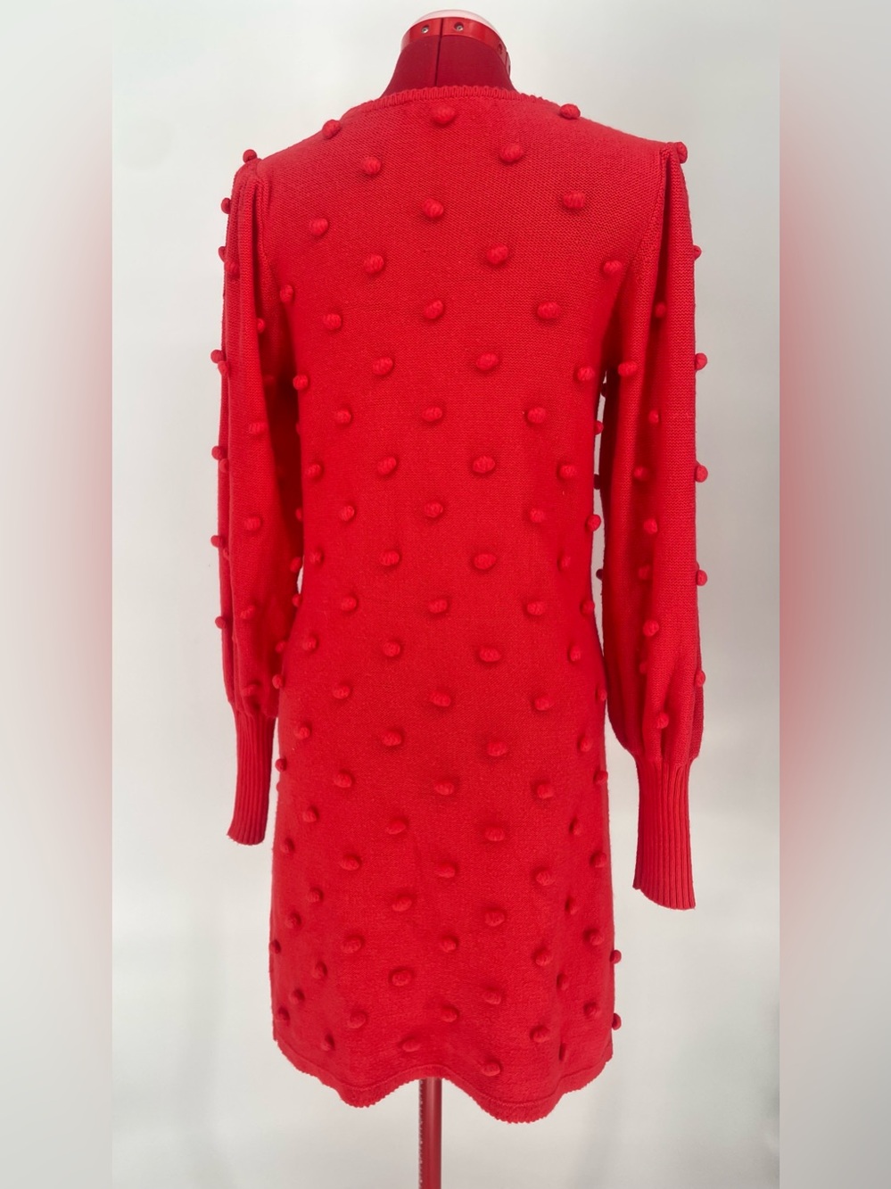 Lilly Pulitzer Red Pom Pom Knit Sweater Dress Puffy Long Sleeves Fitted Cuffs - Picture 7 of 9